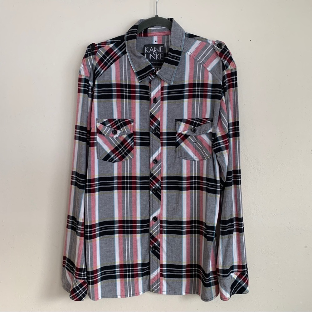 Kane & Unke 2XL plaid button up long sleeve top!
